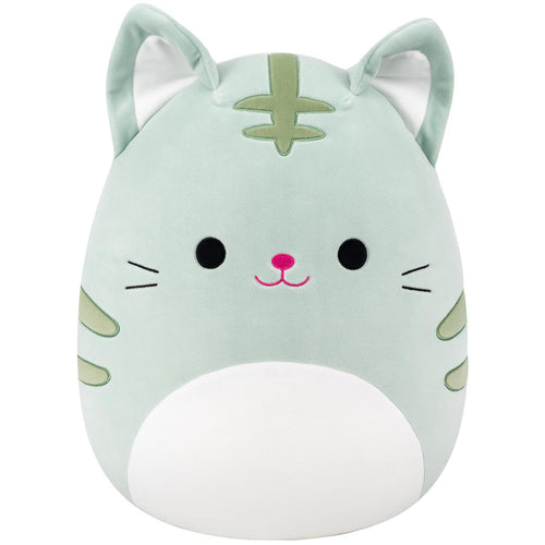 Squishmallows Chase Green Tabby Cat Plush with White Belly 16"