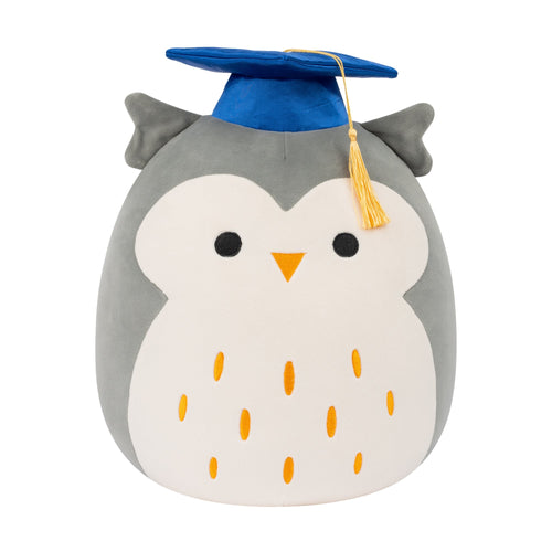 Squishmallows Hoot Grey Owl with Blue Graduation Cap Plush 12"