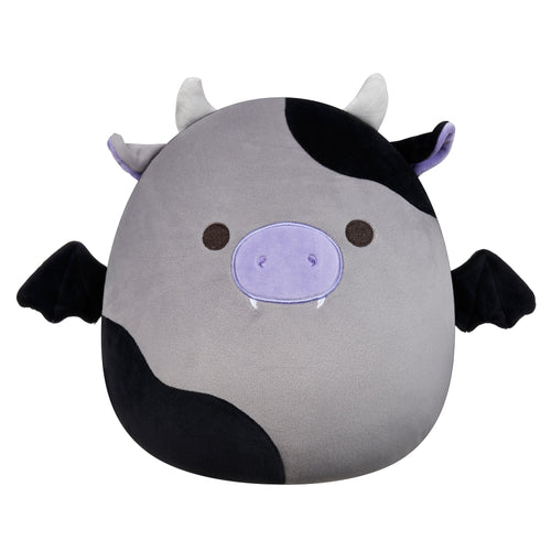 Squishmallows Bridgette 12" Plush – Grey and Black Cow Bat with Purple Nose and Ears