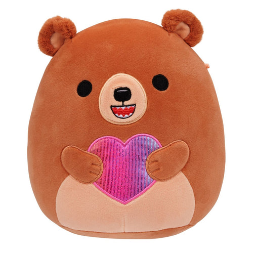 Squishmallows 8" Stokely the Brown Kodiak Bear Holding a Rainbow Heart Plush