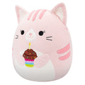14-Inch Laura the Pink Tabby Cat Holding Birthday Cupcake - 2