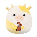 8-Inch Bodie the Yellow Spotted Cow Holding Chocolate Bunny - 1