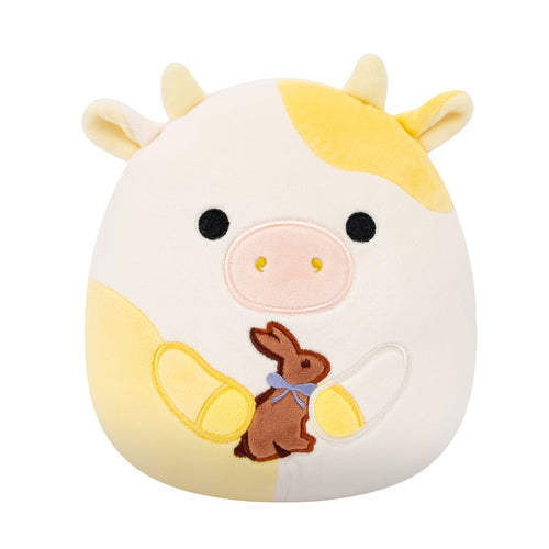 Squishmallows Bodie Yellow Spotted Cow Holding Chocolate Bunny Plush 8"