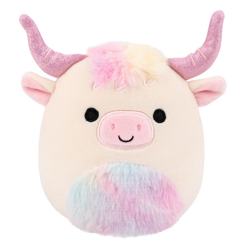 Squishmallows Dagnus Tan Highland Cow Plush with Rainbow Tie-Dye Belly 5"