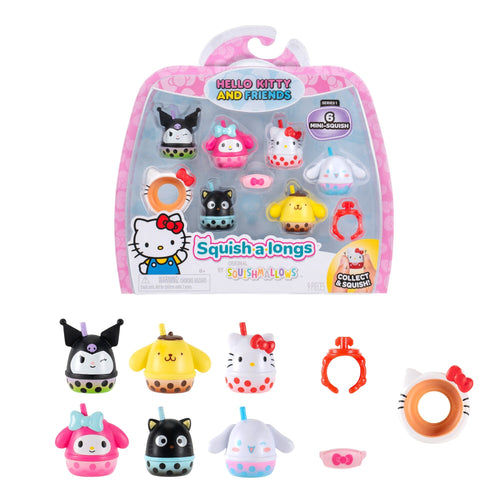 Squish-a-longs Hello Kitty and Friends Boba Toy Playsets – 6 Mini-Squish & 2 Accessories