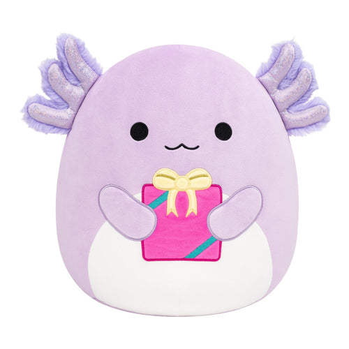 Squishmallows Monica Purple Axolotl Holding Present Plush 12"