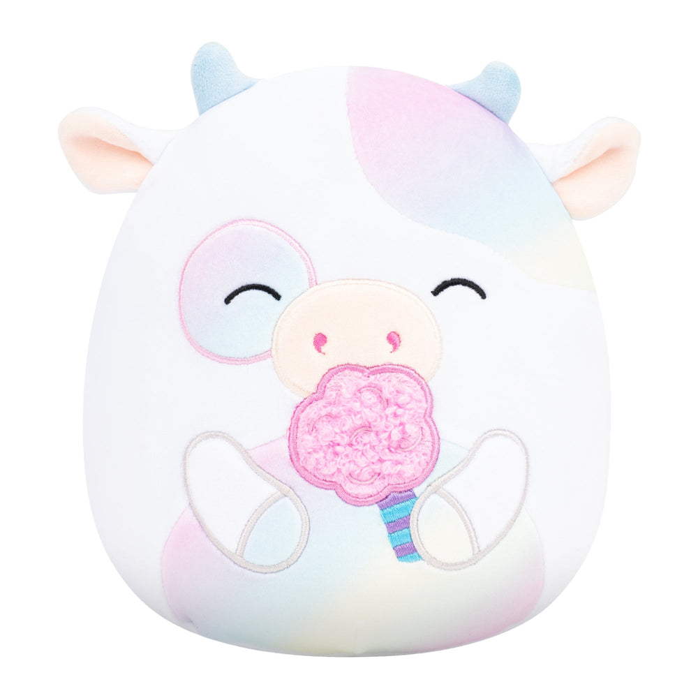 5-Inch Belozi the White And Rainbow Tie-Dye Cow Holding Cotton Candy