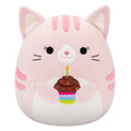 14-Inch Laura the Pink Tabby Cat Holding Birthday Cupcake - 1