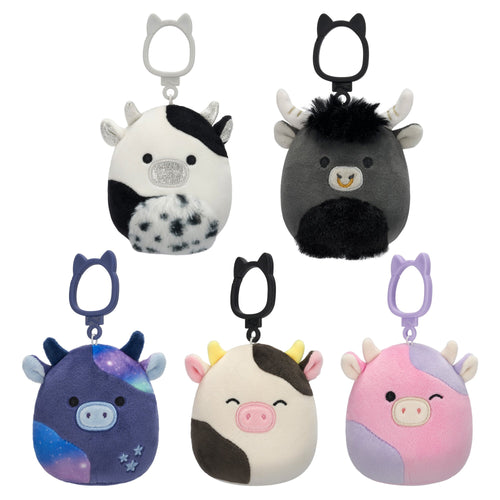 Squishmallows Select Series Cow 3.5" Plush Clip Multipack – Connor, Lake, Patty, Rivka and Ulga