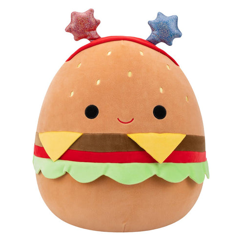 Squishmallows Carl Cheeseburger Plush with Red & Blue Star Headband 14"