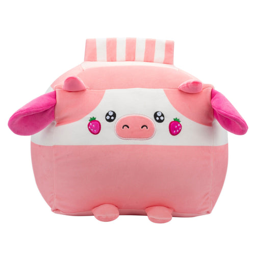 Russ Strawberry Milk Box Cow Plush – 14-Inch Medium Soft Cuddle Toy